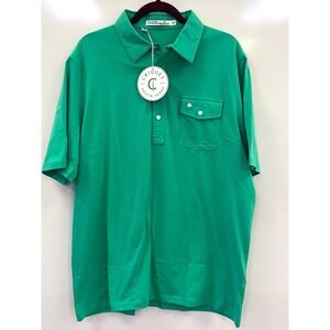 Criquet Mens Players Shirt XL Kelly Green Short Sleeve Polo Clover Pocket NWT
